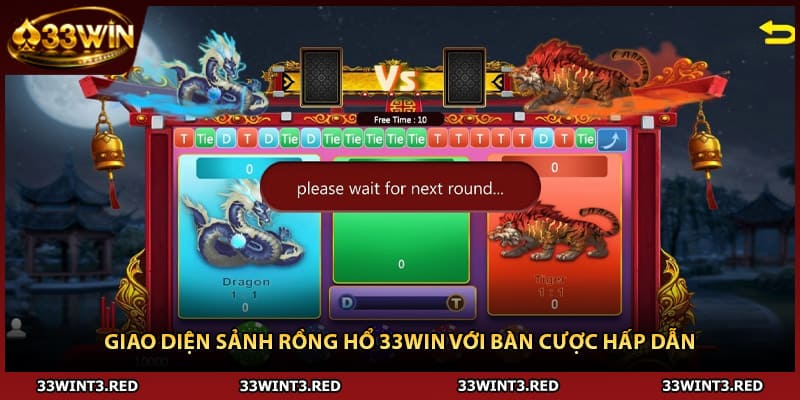 Giao diện sảnh Rồng Hổ 33WIN với bàn cược hấp dẫn